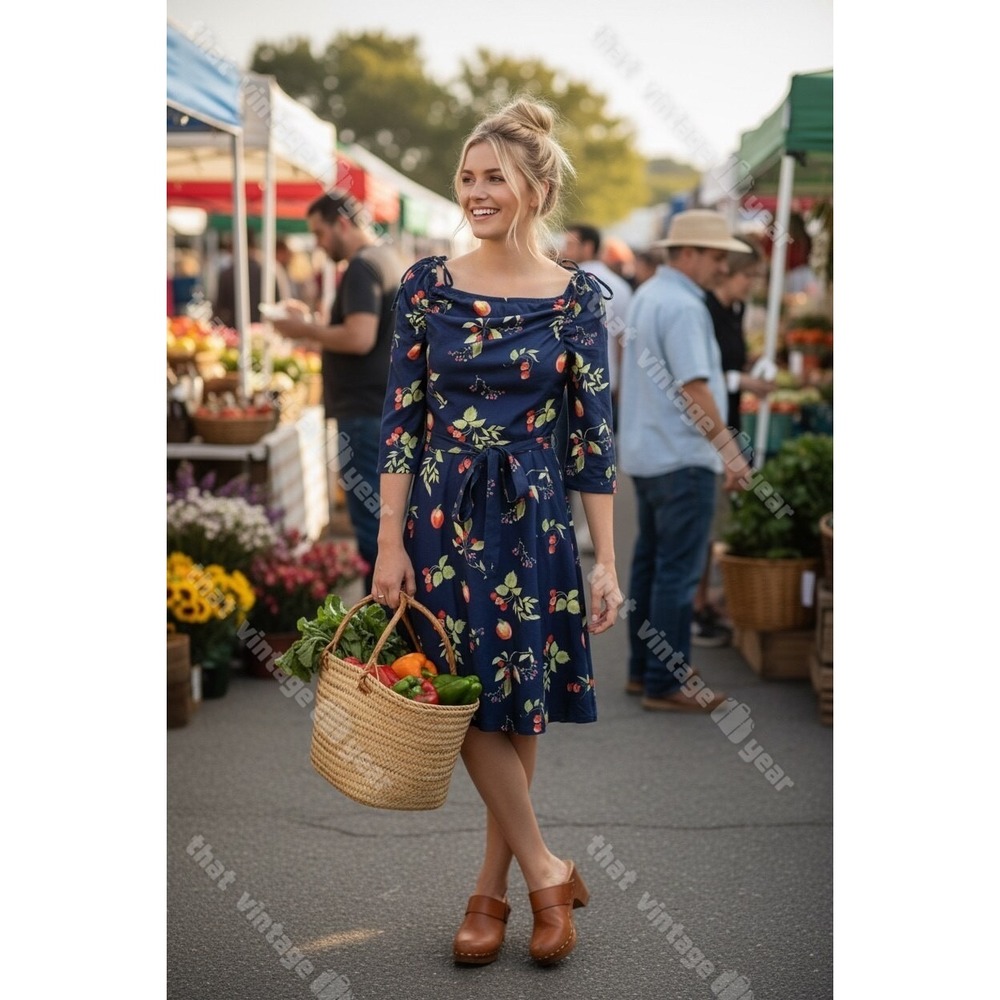 Unique Vintage 🍑 🍓 Summer Fruit FARMERS MARKET Sun Dress, Med $120 NWT